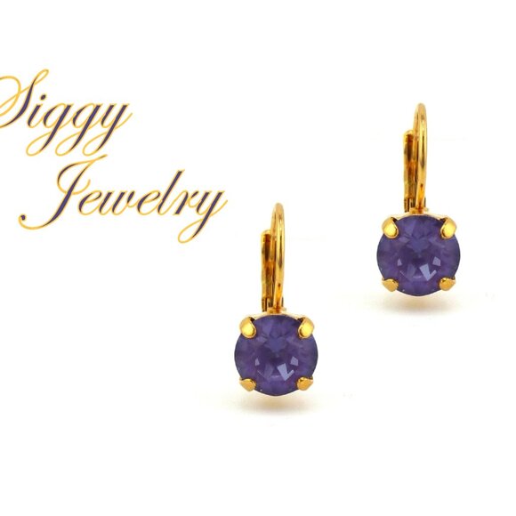 Amethyst Ignite Purple Genuine Austrian Crystal Gold Plated Lever-back Earrings - Picture 1 of 7